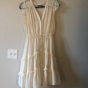Anthropologie Silk Cream Flutter A-Line Dress